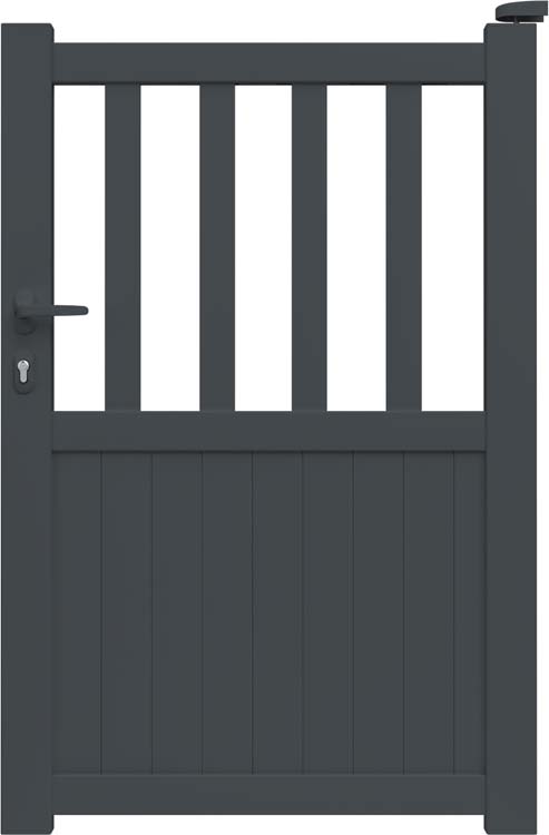 Portillon battant Cadiz aluminium anthracite 100x160cm - avec barreaux verticaux et lames fermées, quincaillerie incluse