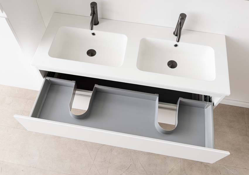 Meuble de salle de bain Tibo blanc avec lavabo double blanc mat 120cm