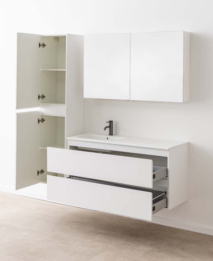 Meuble de salle de bain Tibo blanc avec lavabo simple blanc mat 120cm