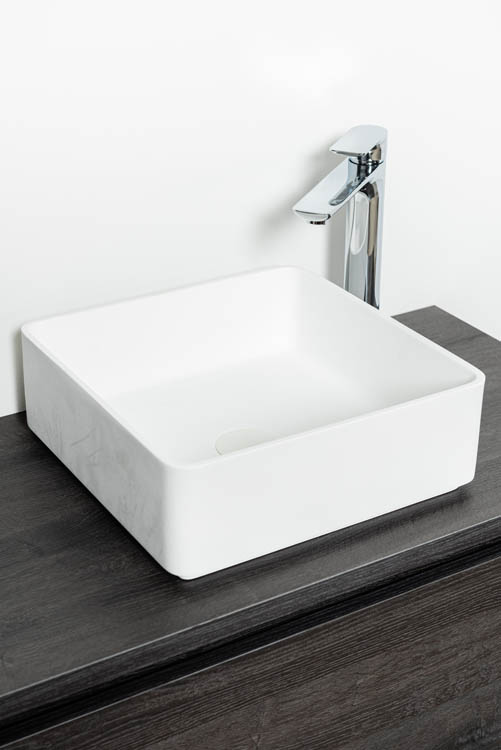 Meuble de salle de bains Dotan chêne foncé suspendu avec plateau en mélamine 90cm