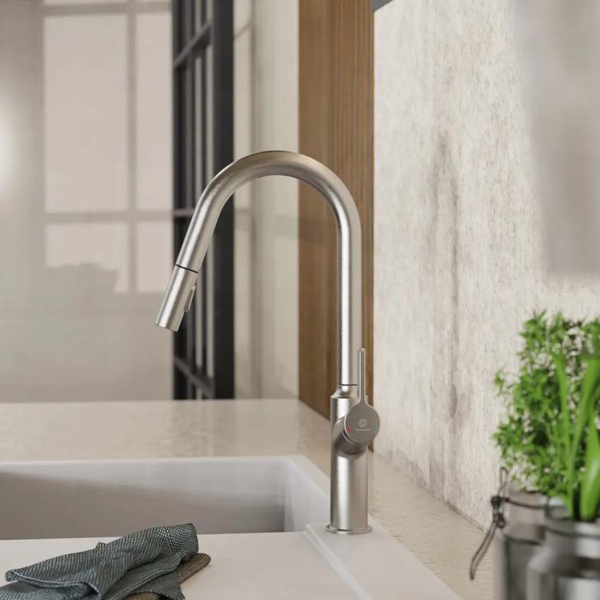 Robinet de cuisine Wasserwerk WK 12 aspect inox avec bec extractible