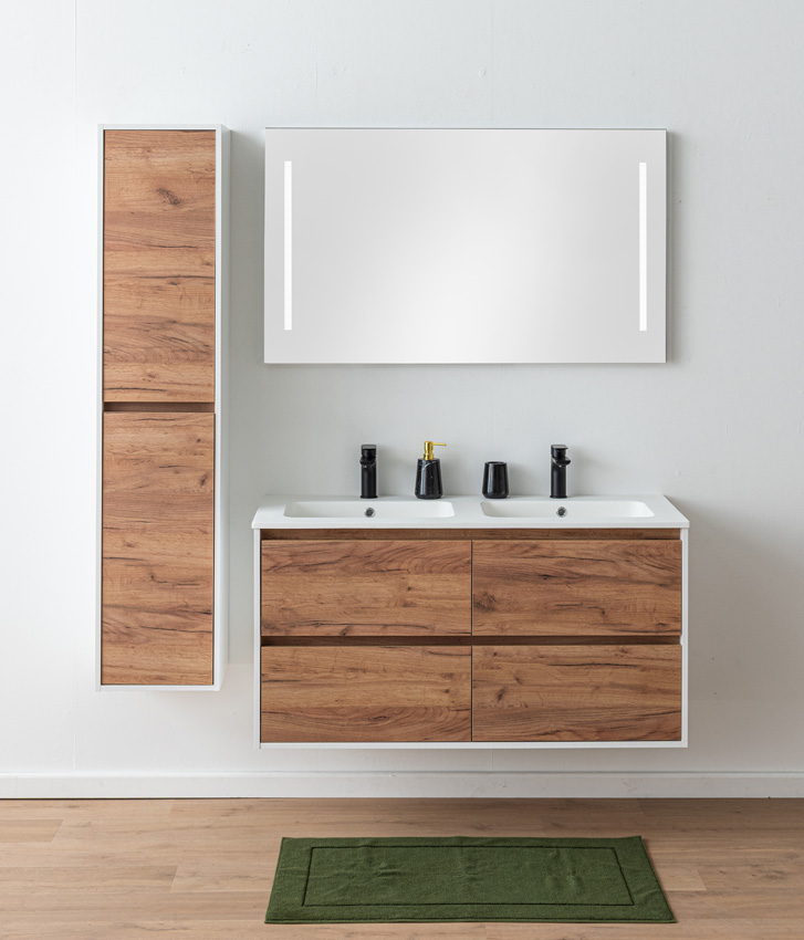 Badkamermeubel Treviso eik/wit met dubbele wastafel mat wit 120cm