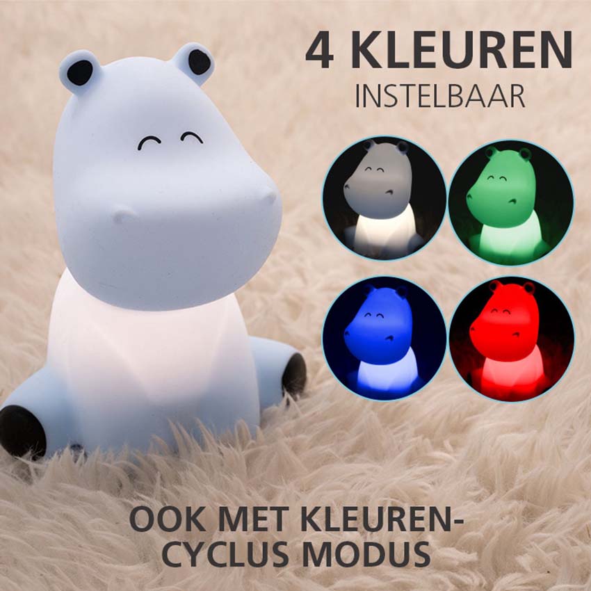 Tafellamp Nijlpaard - Wit - H15cm - Dimbaar - LED - 1x5W - RGB/3000K - USB