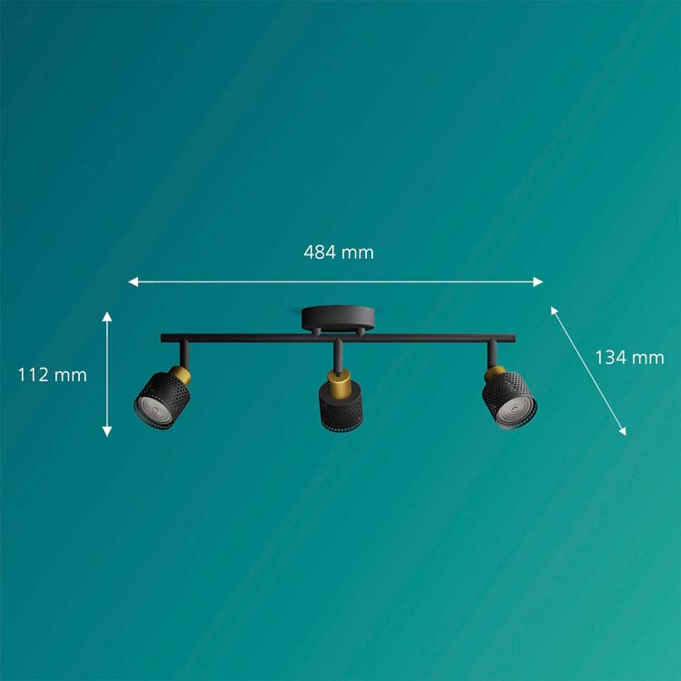 Spot en saillie - Noir/or - 48,4x13,4x11,2cm - GU10 - 3x25W
