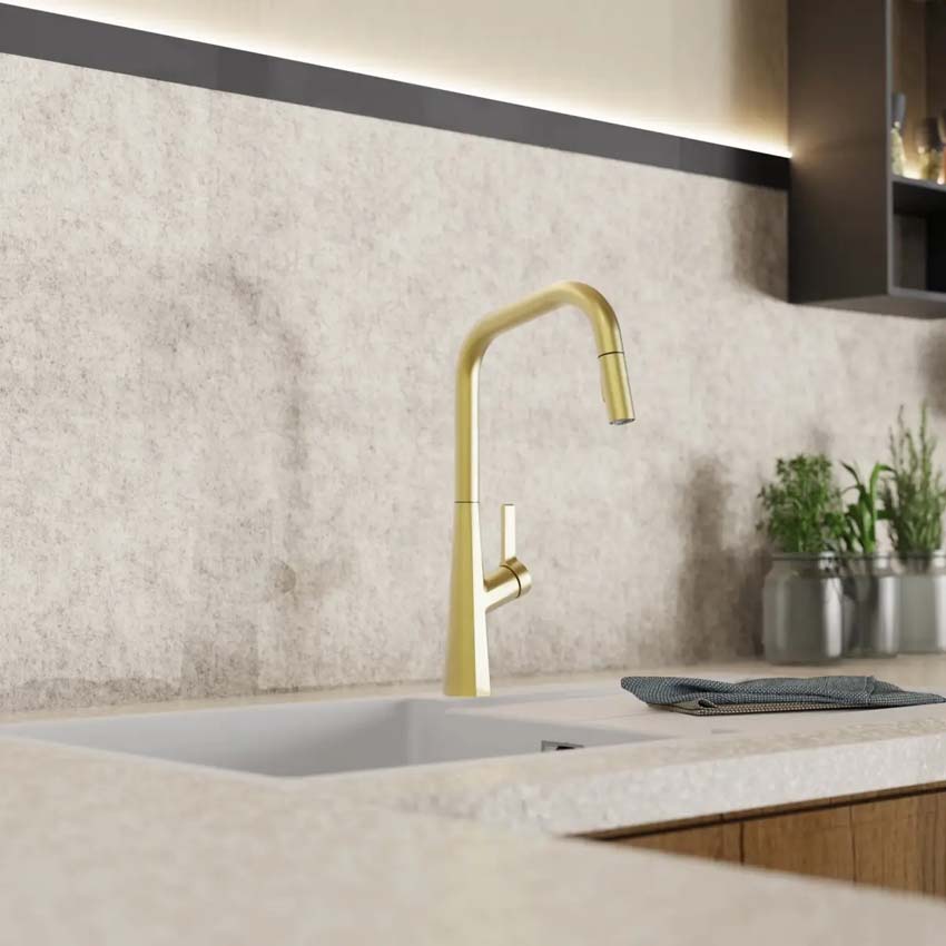 Keukenkraan Wasserwerk WK 9 Edge mat goud met uittrekbare uitloop