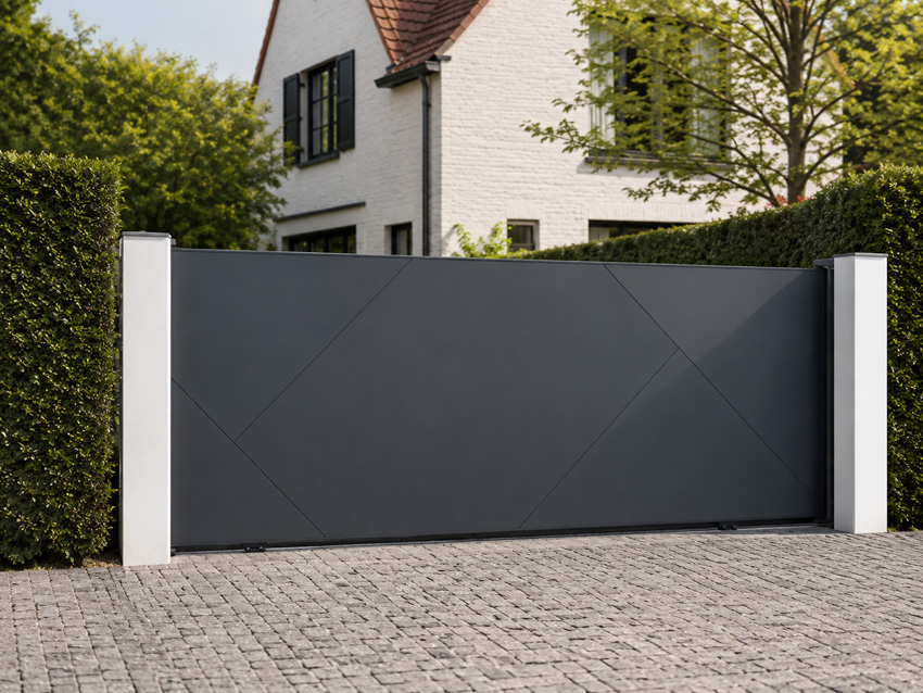 Portail coulissant Bilbao aluminium noir droite 356x175cm à motoriser