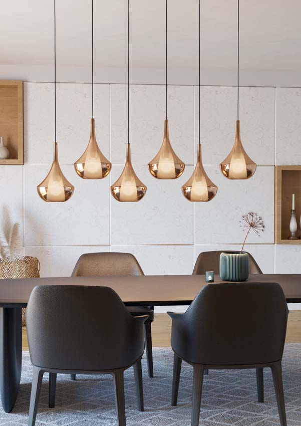 Hanglamp - Zwart/koper - L144,5cm - Dimbaar - E27 - 6x28W