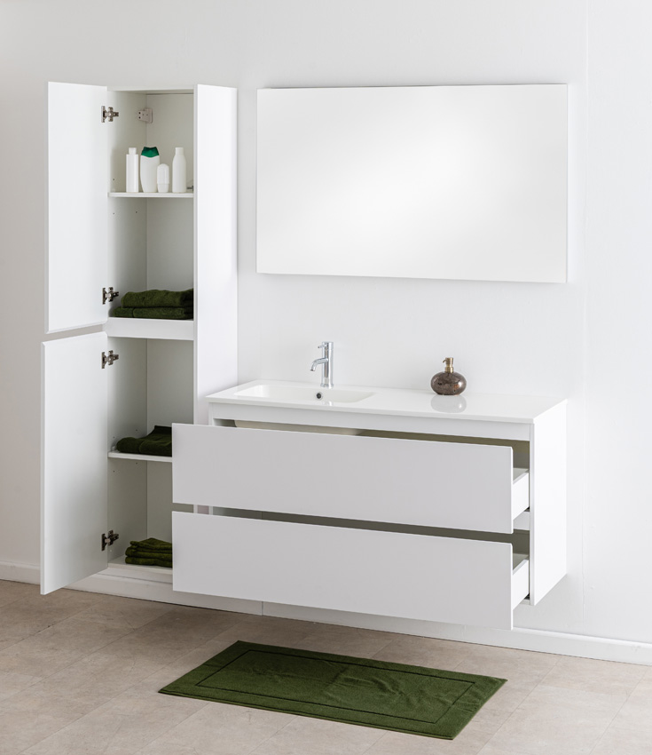 Meuble de salle de bain Bianca blanc mat suspendu avec lavabo simple blanc brillant 120,5cm