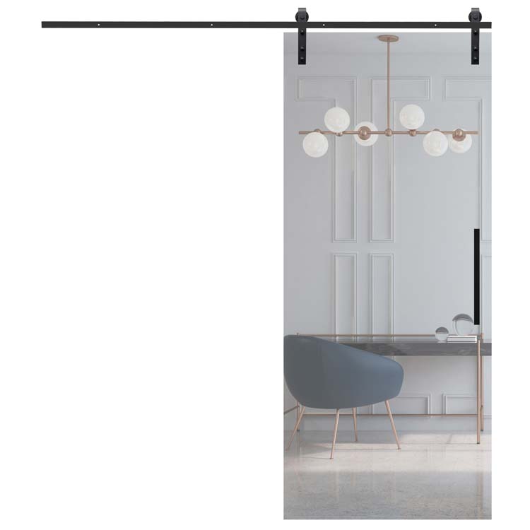 Porte coulissante vitrée complète Sky Day clair 93x215cm poignée carrée noire + rail noir