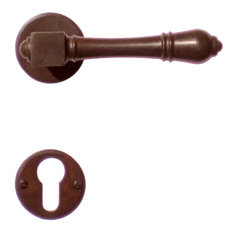 Poignée de porte pro prato rouille rond rosace cylindre