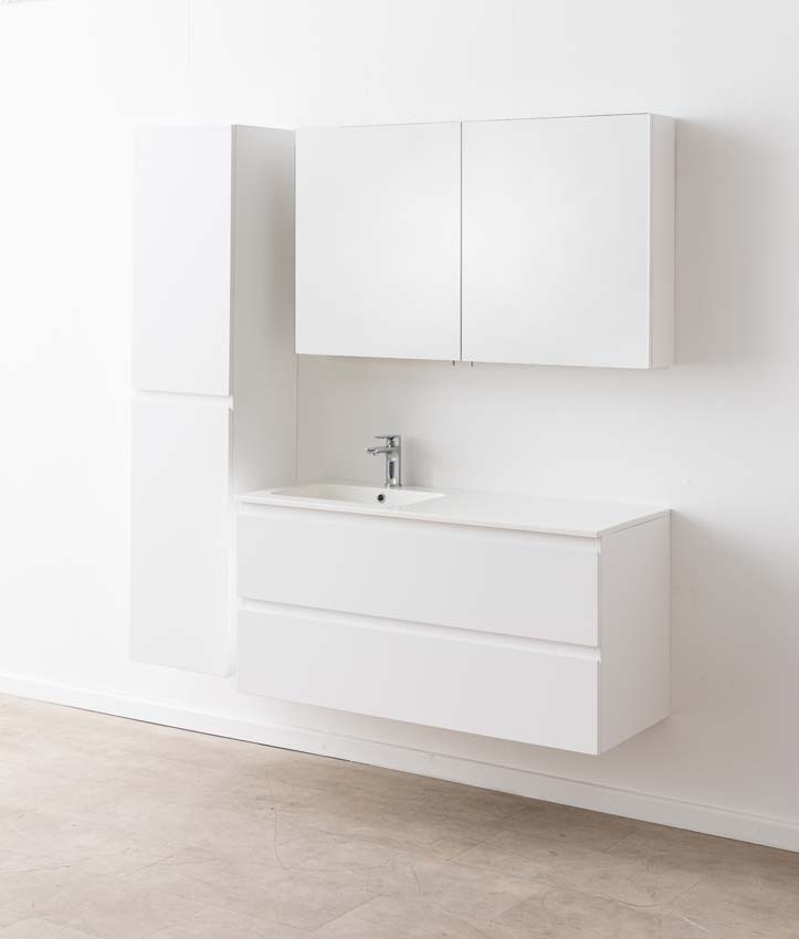 Meuble de salle de bain Tibo blanc avec lavabo simple blanc brillant 120cm