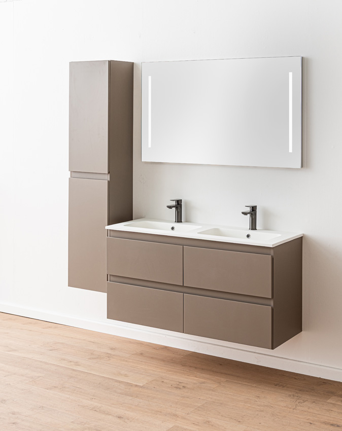 Meuble de salle de bains Trente taupe avec double lavabo blanc mat 120cm