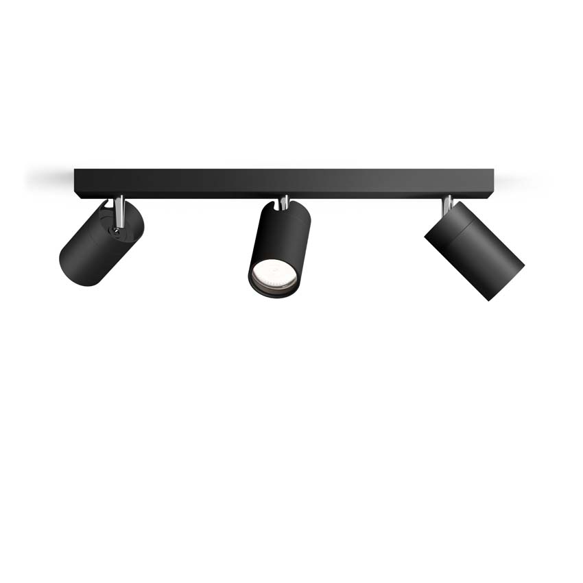 Spot plafond salle de bains noir 3 spots ronde IP44