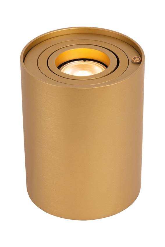 Lucide TUBE - Lampe de table - Ø 9,6 cm - LED Dim. - GU10 - 1x5W 2600K/2800K - 3 StepDim - Or Mat / Laiton