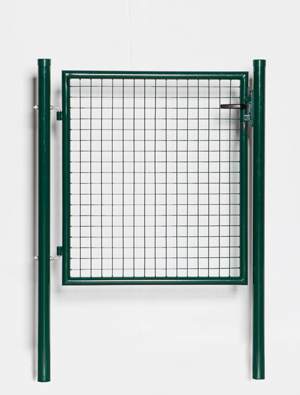 Portillon de jardin simple complet vert 100x100cm - poteaux ronds, poteaux, serrure et poignée inclus