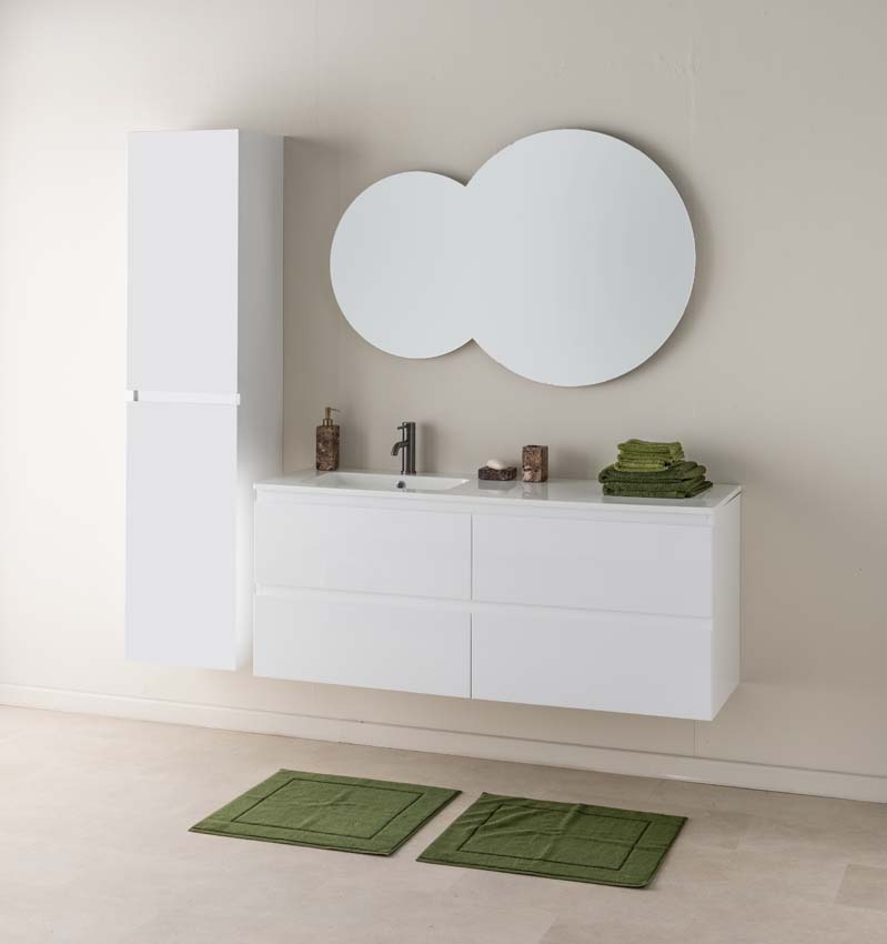 Badkamermeubel Tibo wit hangend met enkele wastafel glanzend wit links 140cm