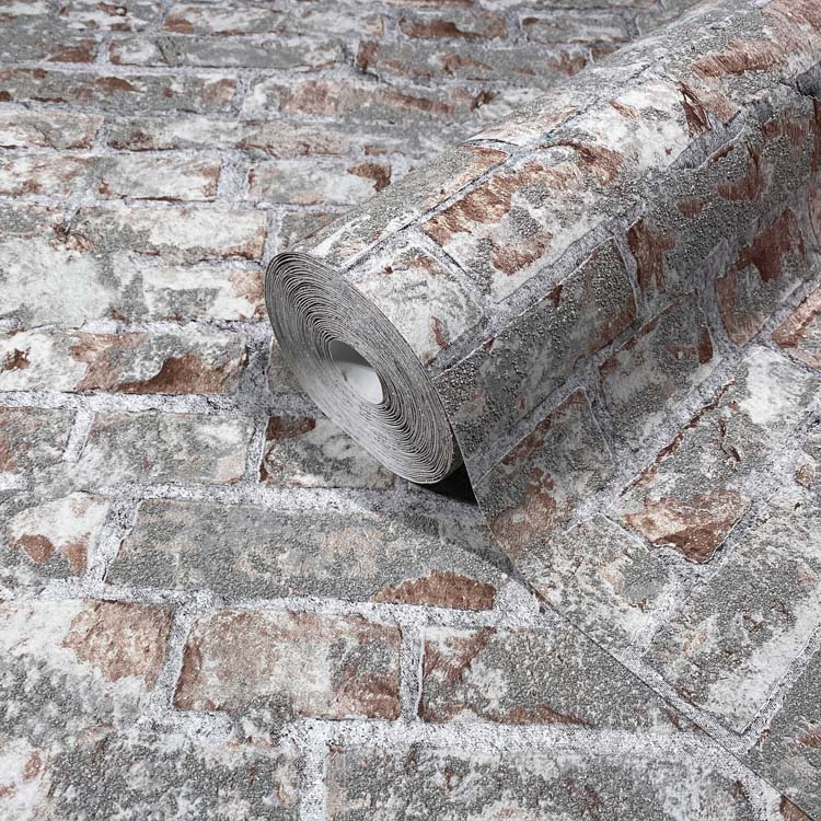 Vinyl op vliesbehang baksteen bruin/grijs 0,53x10m