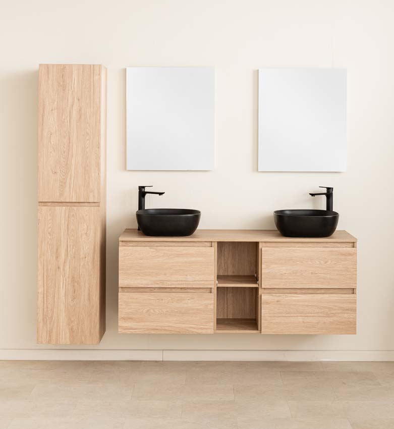 Badkamermeubel Bella eiklook 1500 mm dubbele wastafel zwart mat Badkamermeubel Bella eiklook 1500 mm dubbele wastafel zwart mat