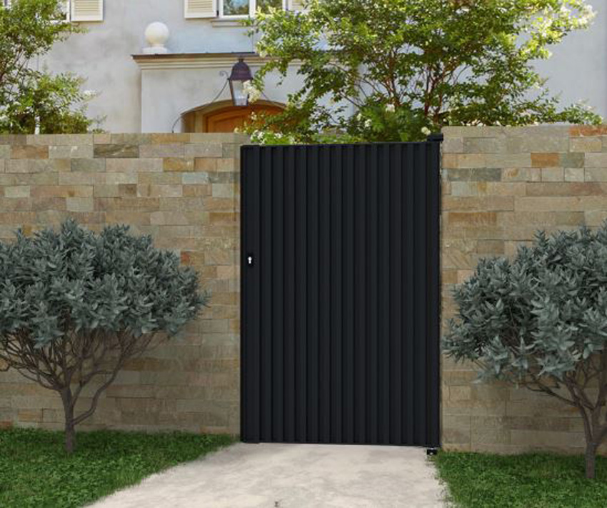 Portillon battant Line Up aluminium noir 100x175cm - fermé avec lames verticales, ouverture à droite, quincaillerie incluse