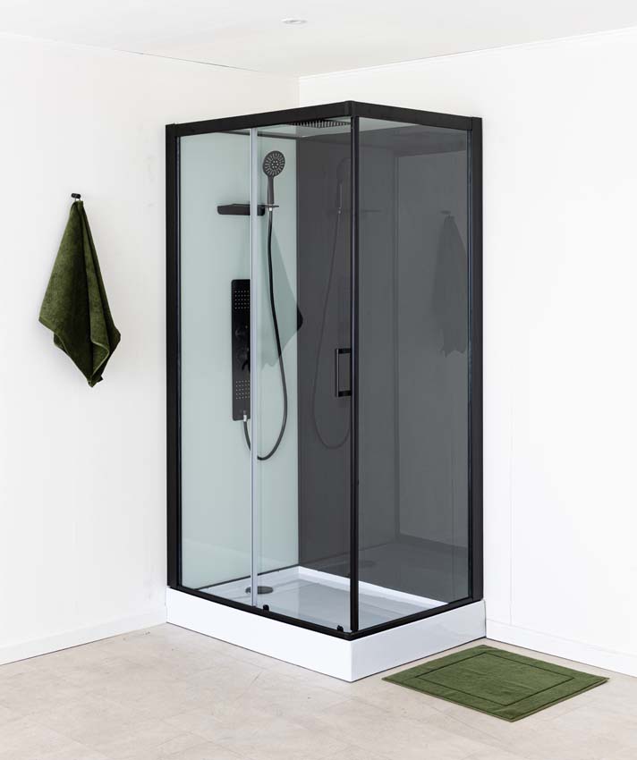 Cabine de douche Piper thermostatique L/R noir porte battante 110x80x215cm