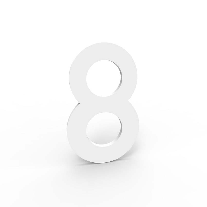 Huisnummer 8 eSafe aluminium wit 5cm / 1,5mm dikte