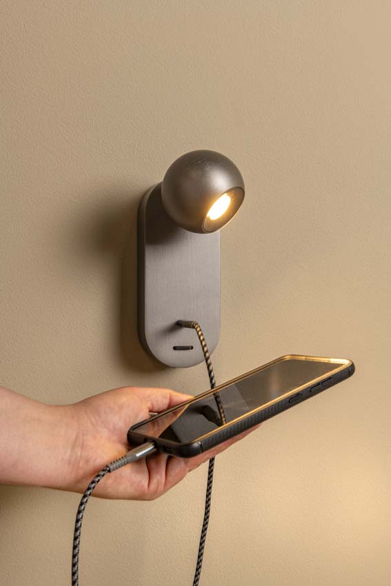 Lucide Premium Montana - Applique murale - LED - CCT - 1x6,3W 2700K/4000K - Avec port USB - Café