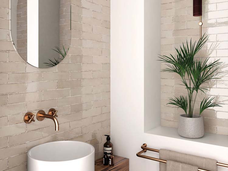 Wandtegel Beccy Oatmeal glanzend greige 6x24,5cm