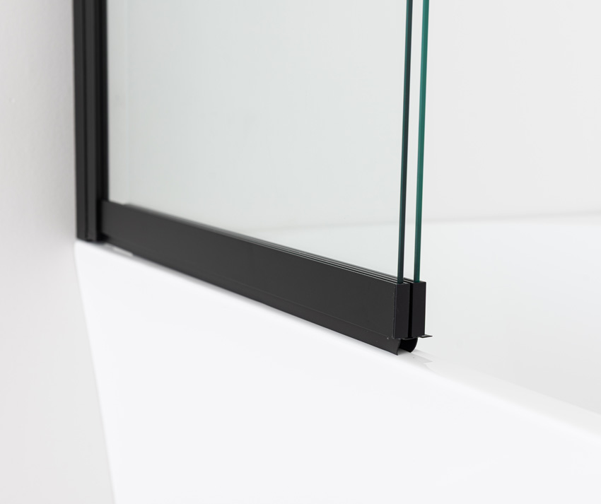 Badwand Unna glas/mat zwart uitschuifbaar 100x145cm