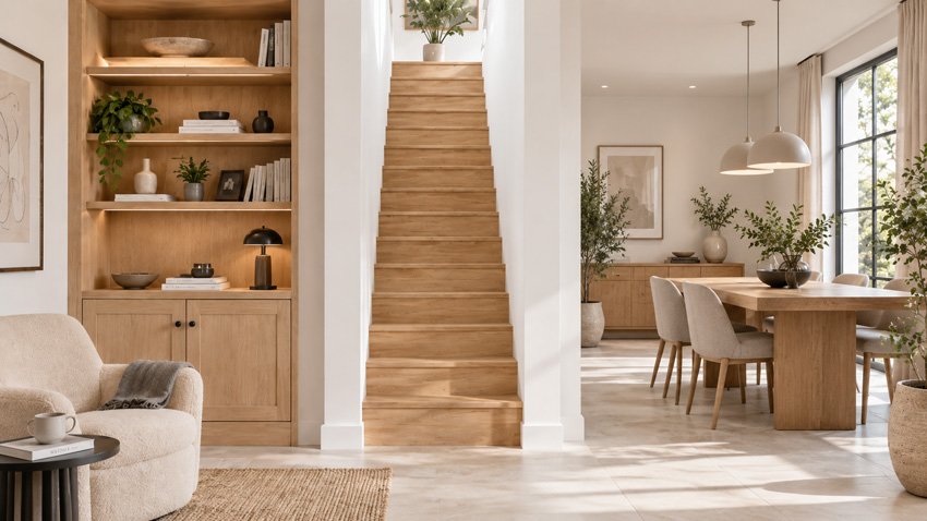 Gesloten trap Lubeck eik recht 305x90cm aantrede 17cm