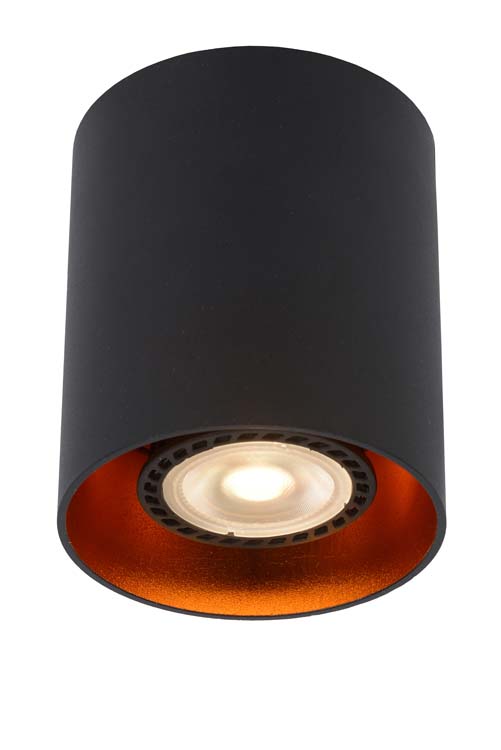Plafondlamp - zwart/goud - rond - Ø8cm - GU10 - 50W