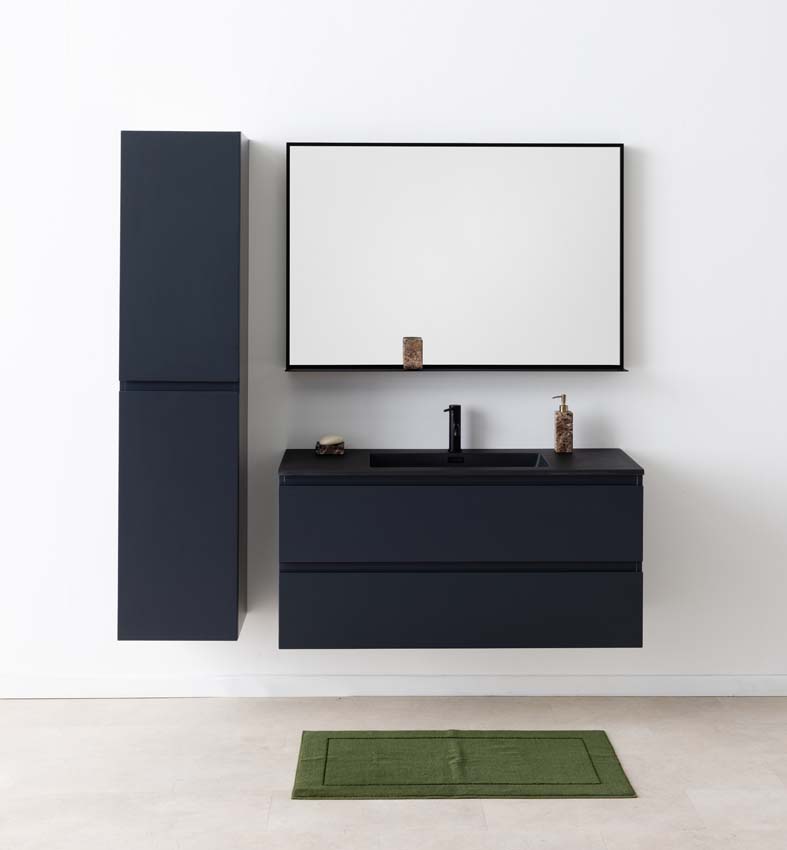 Meuble de salle de bains Tibo gris suspendu avec lavabo simple noir mat 120cm