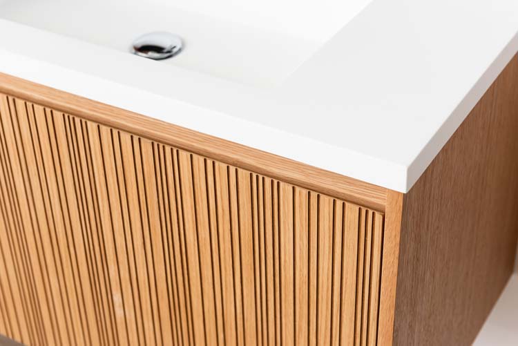 Meuble de salle de bains Warren afromosia suspendu avec lavabo simple blanc mat 90cm