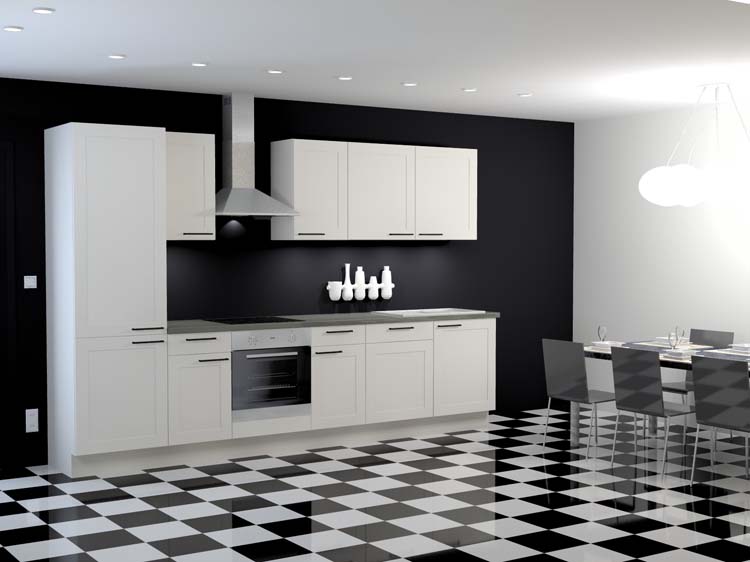 Cuisine Premium 6a blanche cadre 330cm - pré-montée - sans appareils