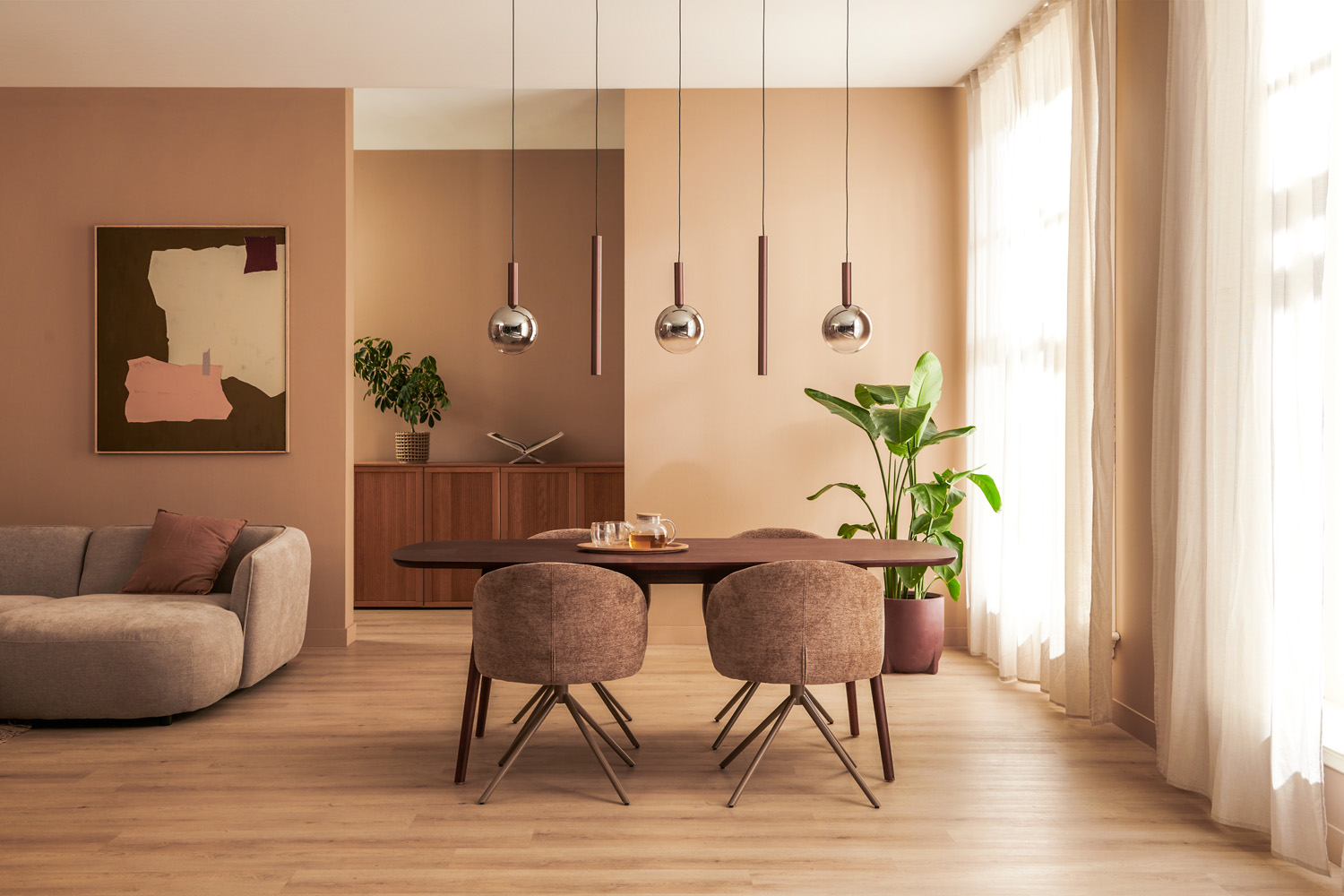 Lucide Premium Jasmine - Suspension - LED Dim. - CCT - 5X4W 2200K/3300K - Cuivre
