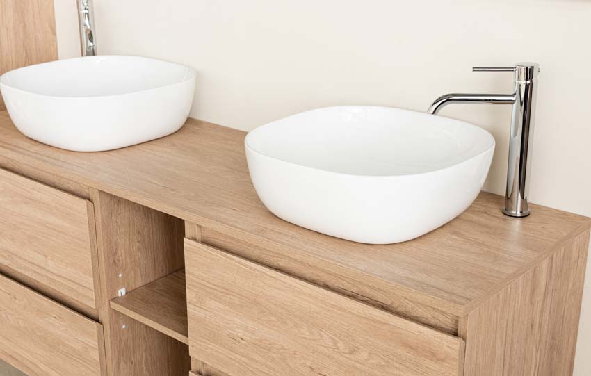 Meuble de salle de bain Bella aspect chêne 1500 mm lavabo double blanc brilliant Meuble de salle de bain Bella aspect chêne 1500 mm lavabo double blanc brilliant