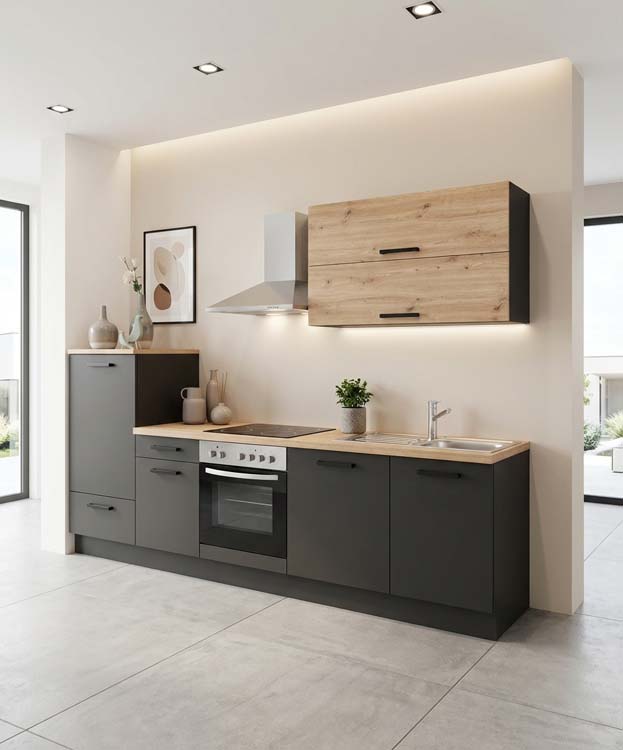 Cuisine Freyr graphite/aspect bois 280cm - sans appareils