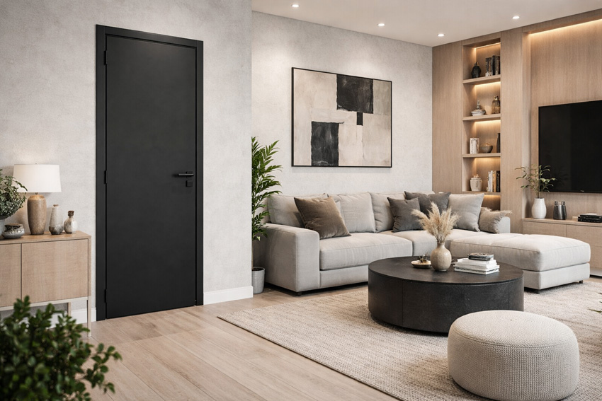 Porte intérieure complète Robusto noir mat 201,5x83cm tubulaire réversible + châssis 16,5cm