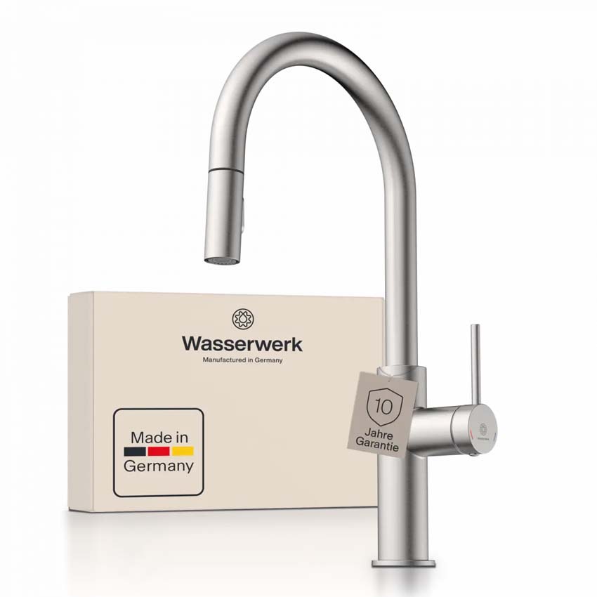 Keukenkraan Wasserwerk WK 13 Sphere inox-look met uittrekbare uitloop