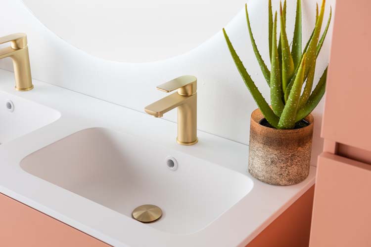 Badkamermeubel Puro blush hangend met dubbele wastafel mat wit 120cm