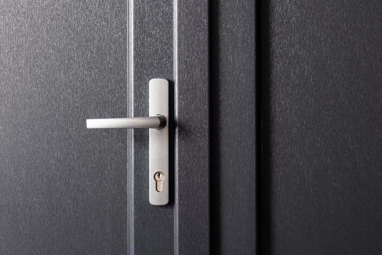 Porte extérieure double panneau lisse PVC anthracite/blanc ouvrant à droite sur mesure