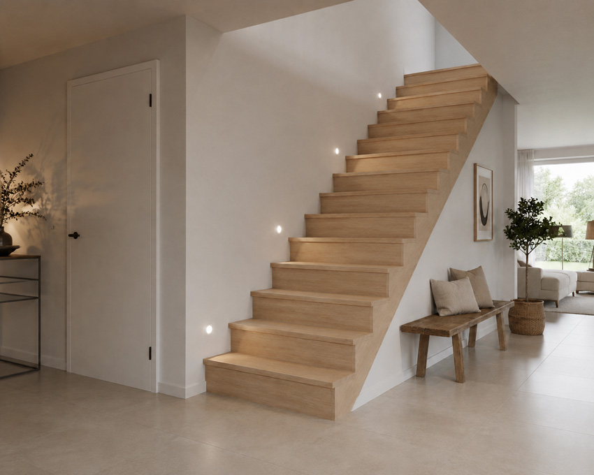 Gesloten trap Lubeck eik recht 305x90cm aantrede 17cm