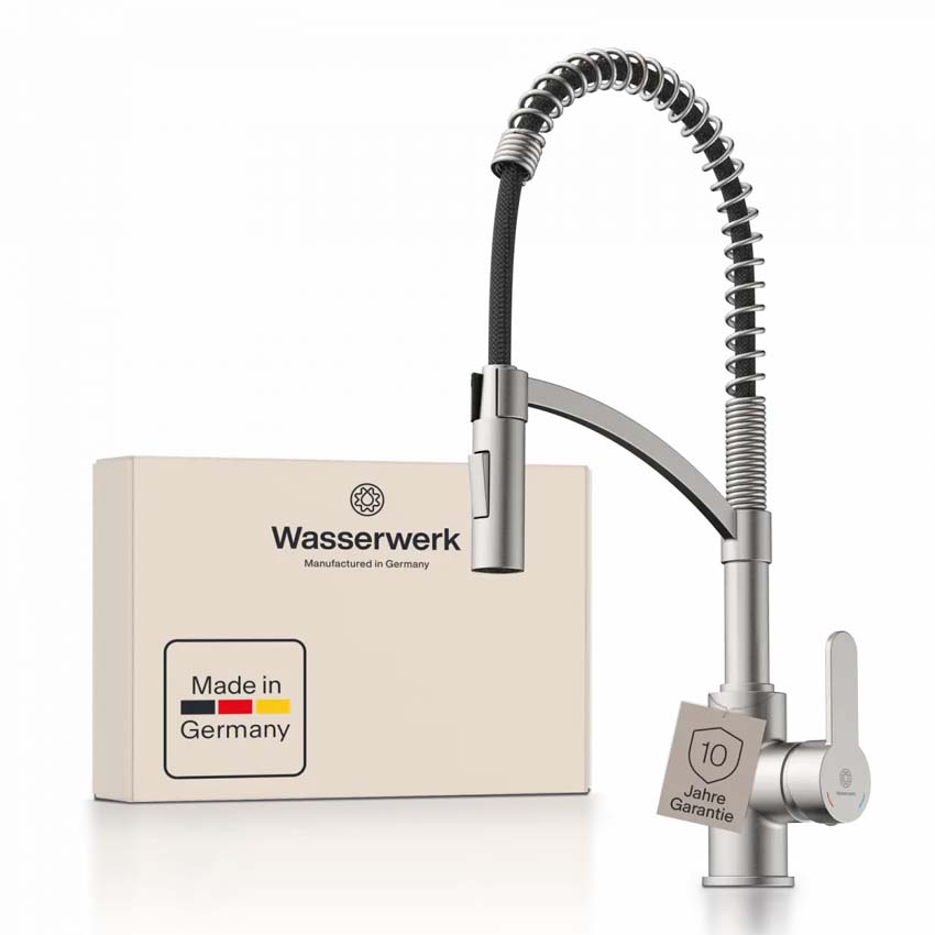 Keukenkraan Wasserwerk WK 3 inox-look met uittrekbare uitloop