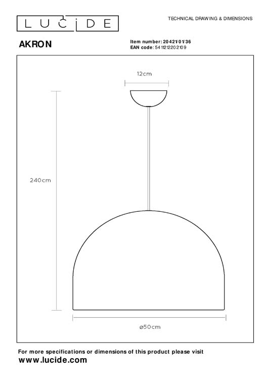 Lucide AKRON - Hanglamp - Ø 50 cm - 1xE27 - Grijs