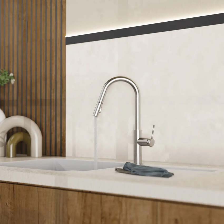 Keukenkraan Wasserwerk WK 13 Curve inox-look met uittrekbare uitloop