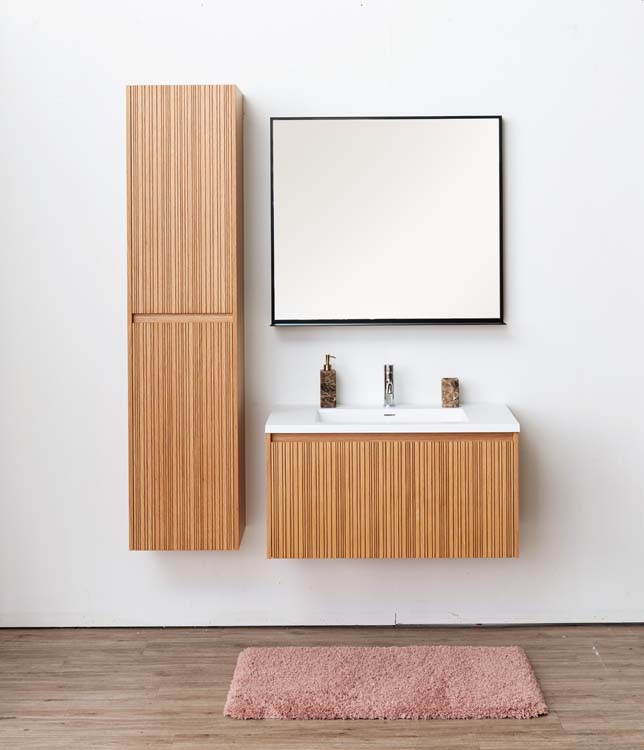 Meuble de salle de bains Warren afromosia suspendu avec lavabo simple blanc mat 90cm