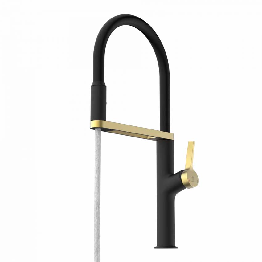 Keukenkraan Wasserwerk WK 2 mat zwart/mat goud met uittrekbare uitloop