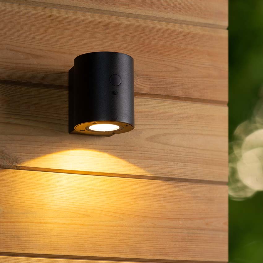 Applique murale Solar Lumo - noir - Ø9cm - LED dimmable -  1x1W - 2850K/3150K - IP65 - détecteur jour/nuit
