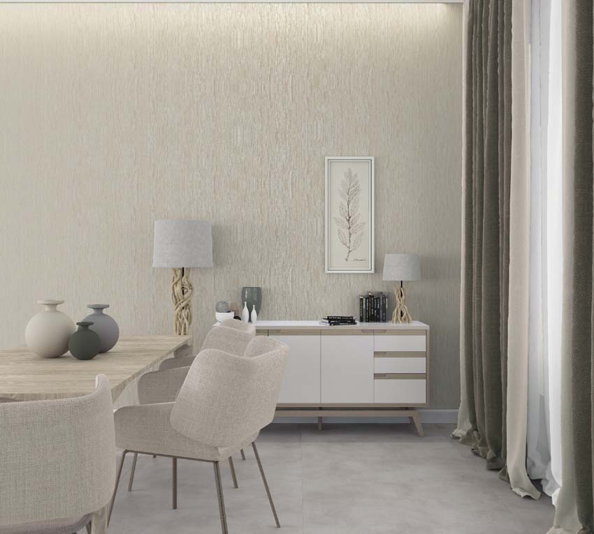 Vinyl op vliesbehang uni lijn beige 0,53x10m