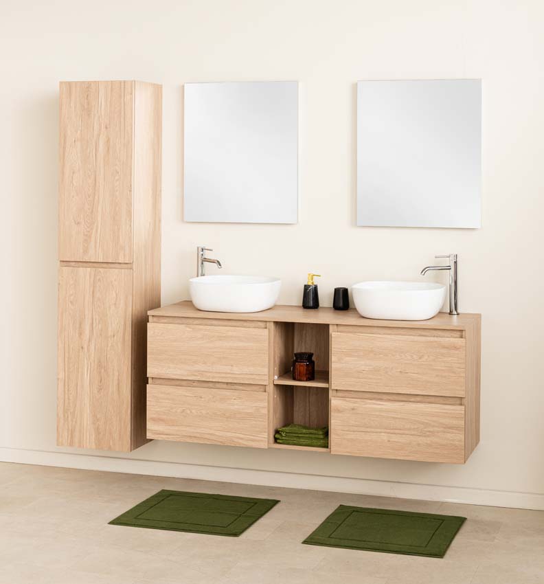 Meuble de salle de bain Bella aspect chêne 1500 mm lavabo double blanc brilliant Meuble de salle de bain Bella aspect chêne 1500 mm lavabo double blanc brilliant