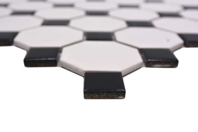 Mosaïque Octagon blanc/noir mat 29,5x29,5cm